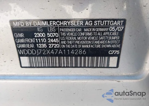 2007 Mercedes-Benz Cls 550 z USA, uszkodzony, nr VIN WDDDJ72X47A114286